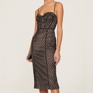 NWOT Bardot Charley Corset Lace Cocktail Midi Dress BLACK, Size 4 or US Small